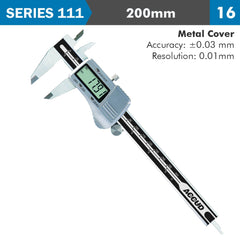 DIG. CALIPER 200MM 0.03MM ACC. METAL COVER S/STEEL 0.01MM RES.