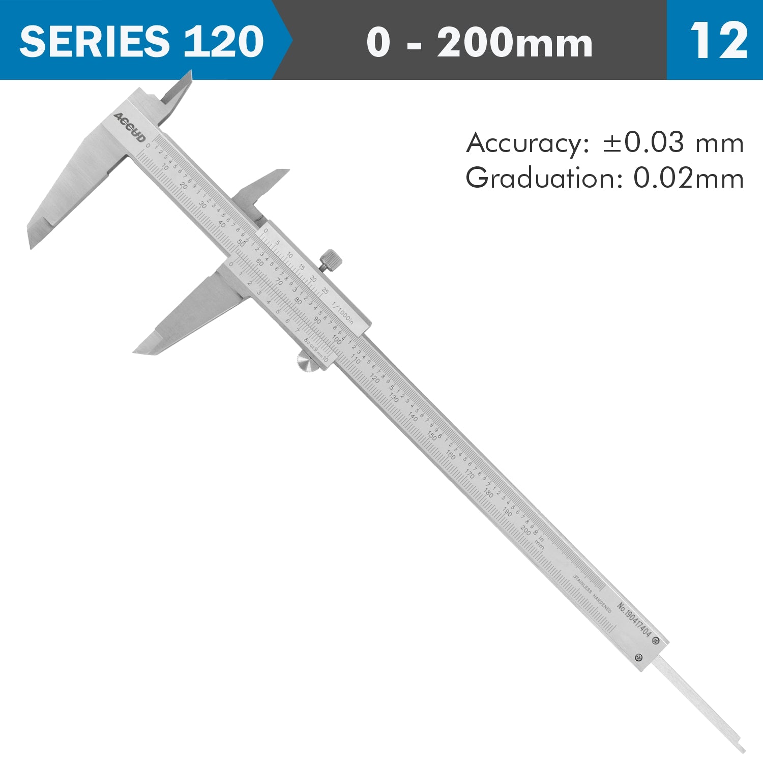 VERNIER CALIPER 200MM 0.03MM ACC. DIN862 0.02MM GRAD. S/STEEL