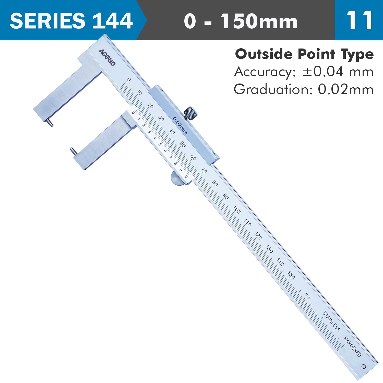 VERNIER CALIPER 150MM 0.04MM ACC. OUTSIDE POINT 0.02MM GRAD. S/STEEL