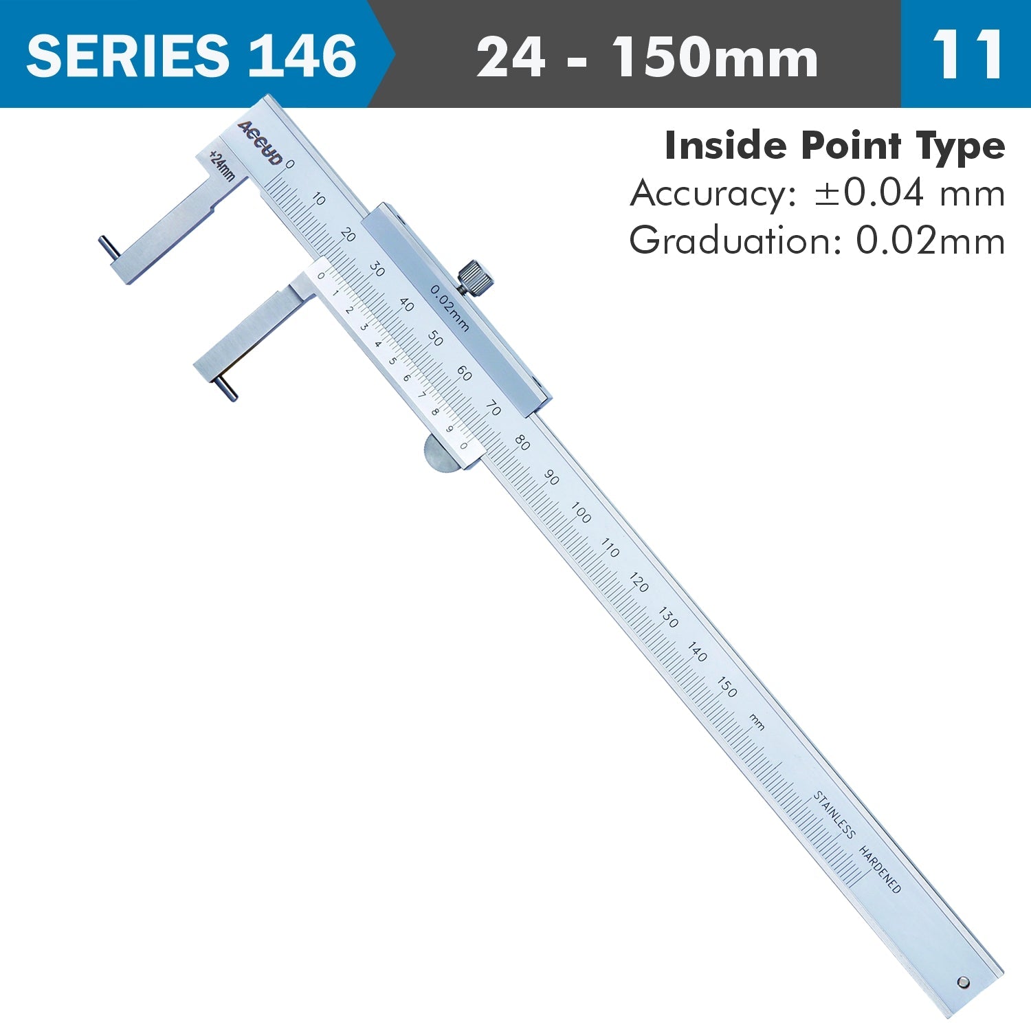 VERNIER CALIPER 24-150MM 0.04MM ACC. 0.02MM GRAD. INSIDE POINT S/STEEL