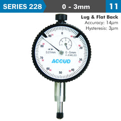 DIAL INDICATOR 3MM BEZEL 0.01MM GRAD. LUG&FLAT BACK