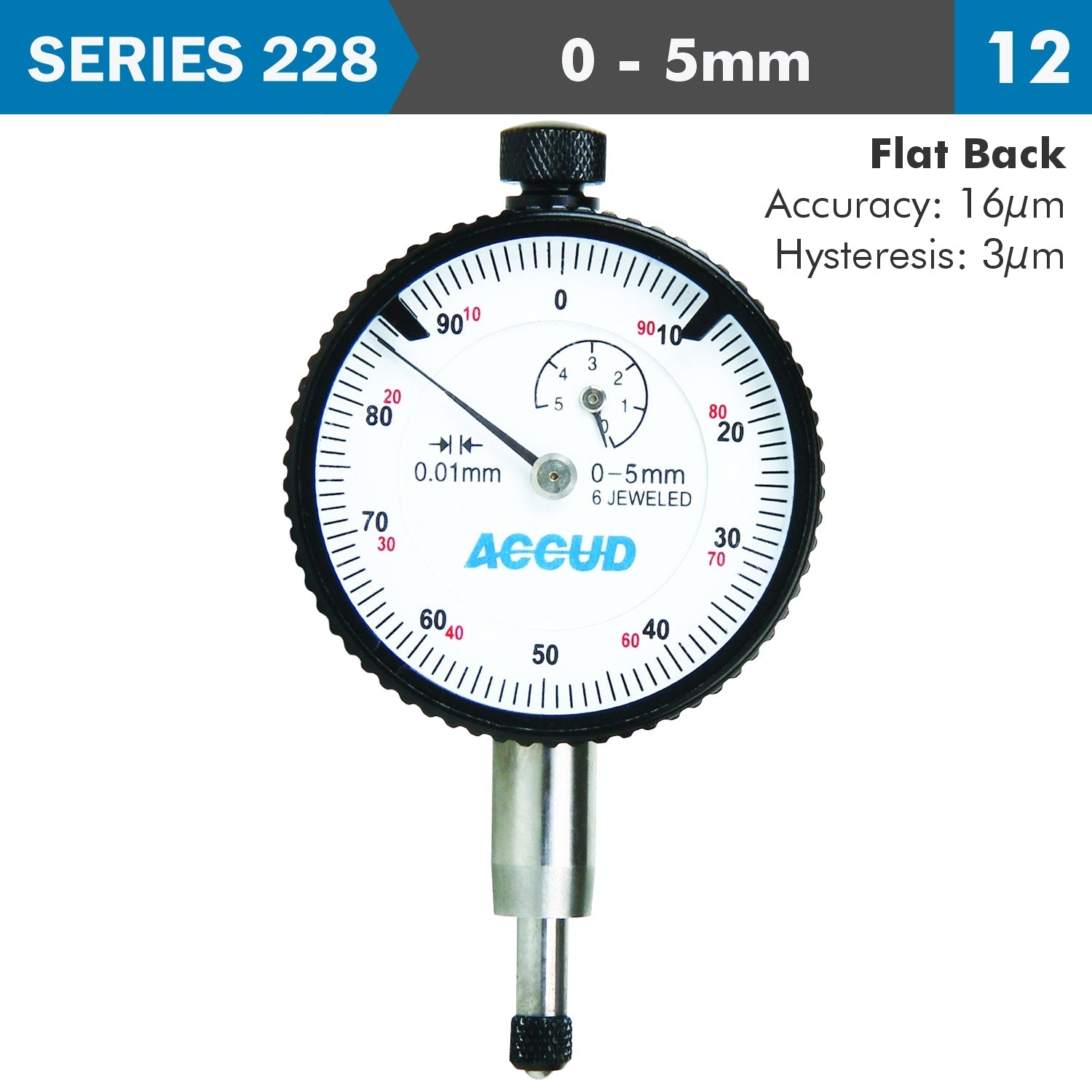 SHOCKPROOF DIAL INDICATOR FLAT BACK 5MM