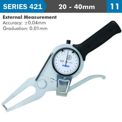 EXT. DIAL CALIPER GAUGE 20-40MM 0.04MM ACC. 0.01MM GRAD. JAW LENGTH 60