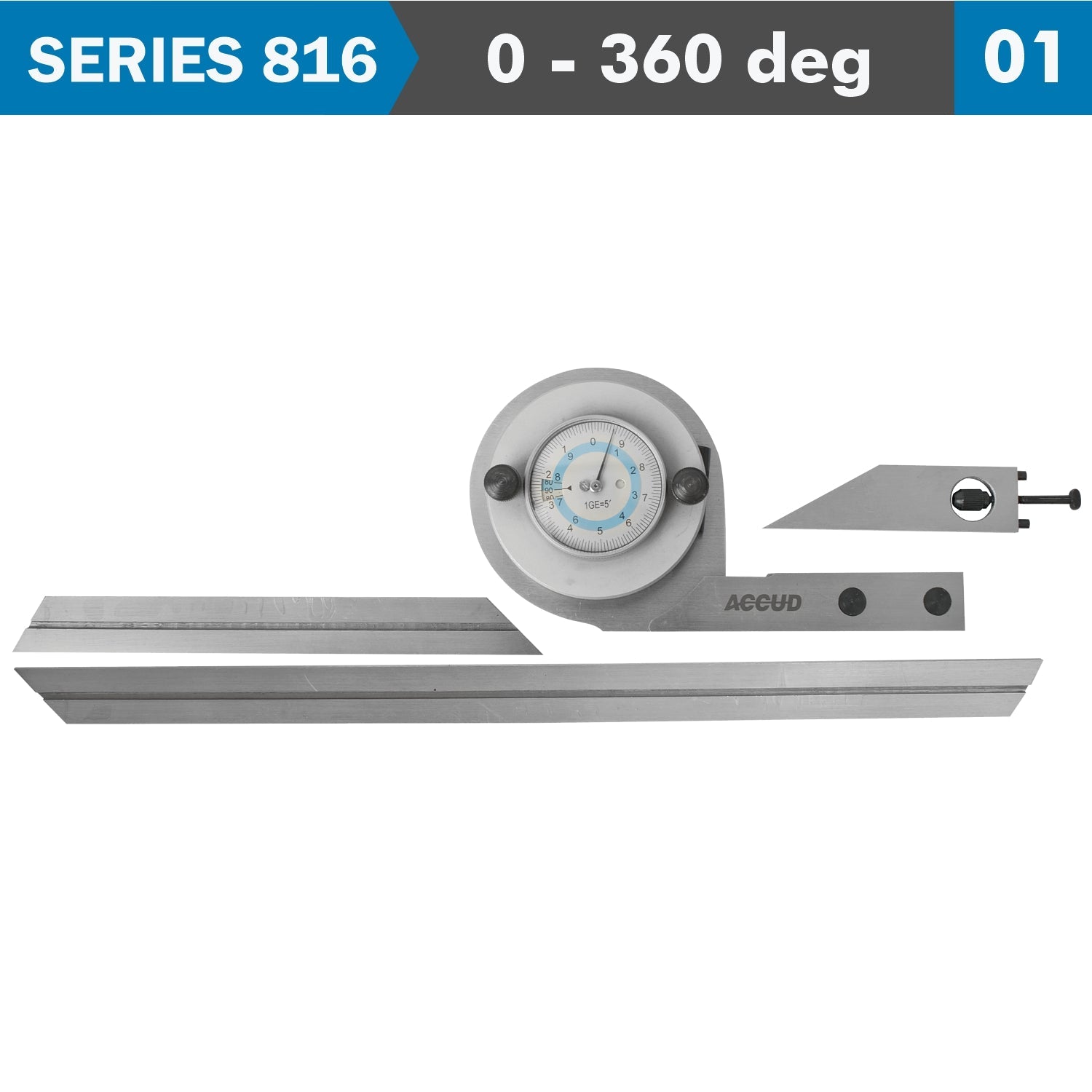 UNIVERSAL PROTRACTOR 360 DEG. C/STEEL 5' ACC. 5' GRAD.
