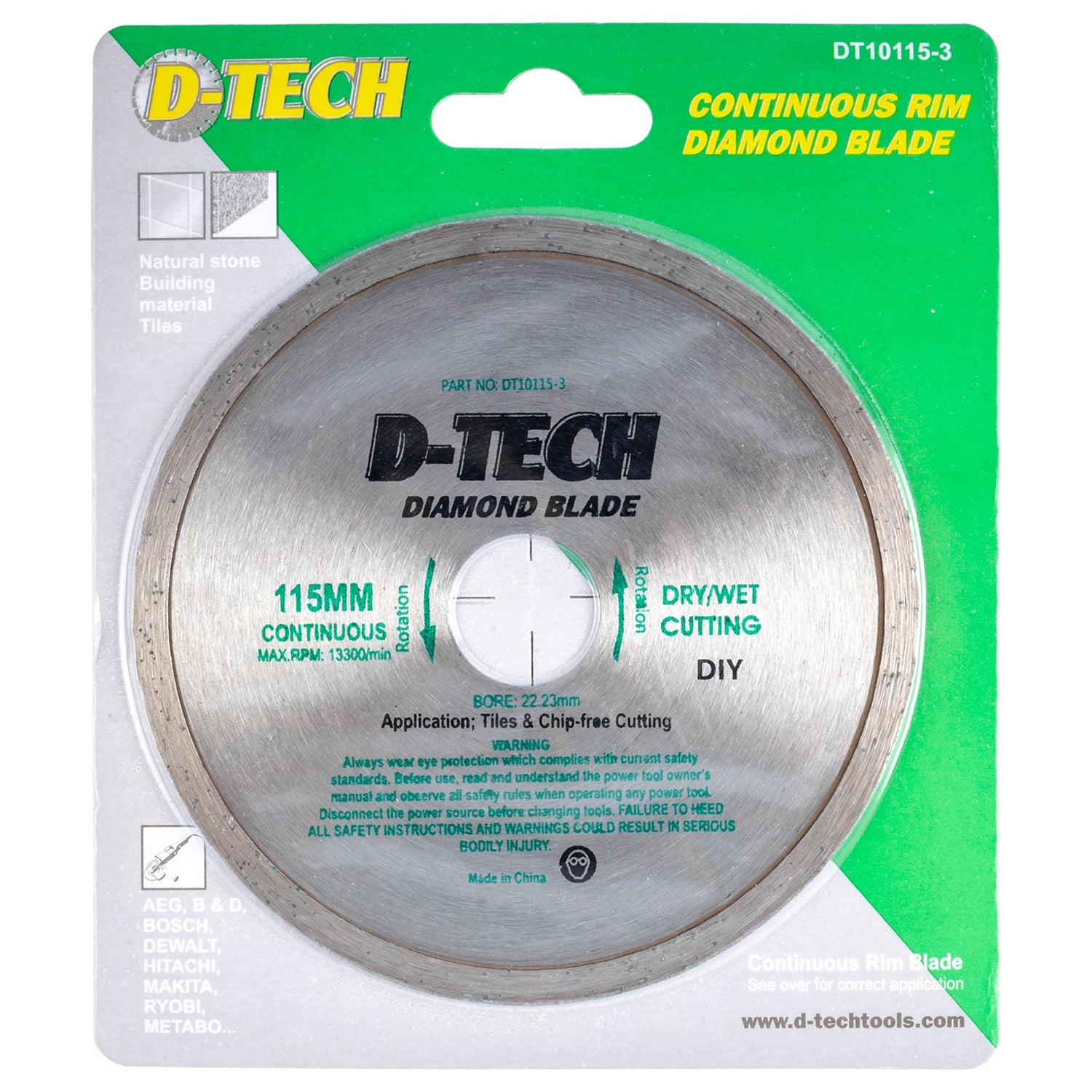 DIAMOND BLADE CONTINUOUS RIM 115X22,23MM CERAMIC/PORCELAIN