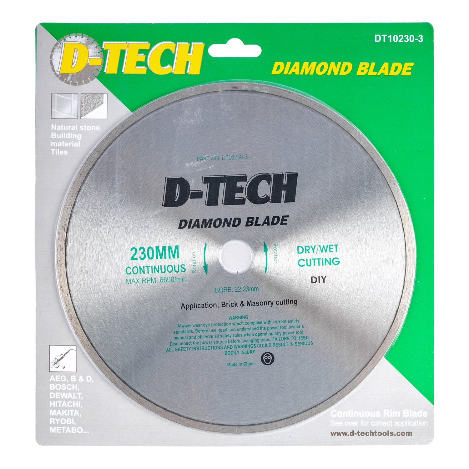 DIAMOND BLADE CONTINUOUS RIM 230X22,23MM CERAMIC/PORCELAIN