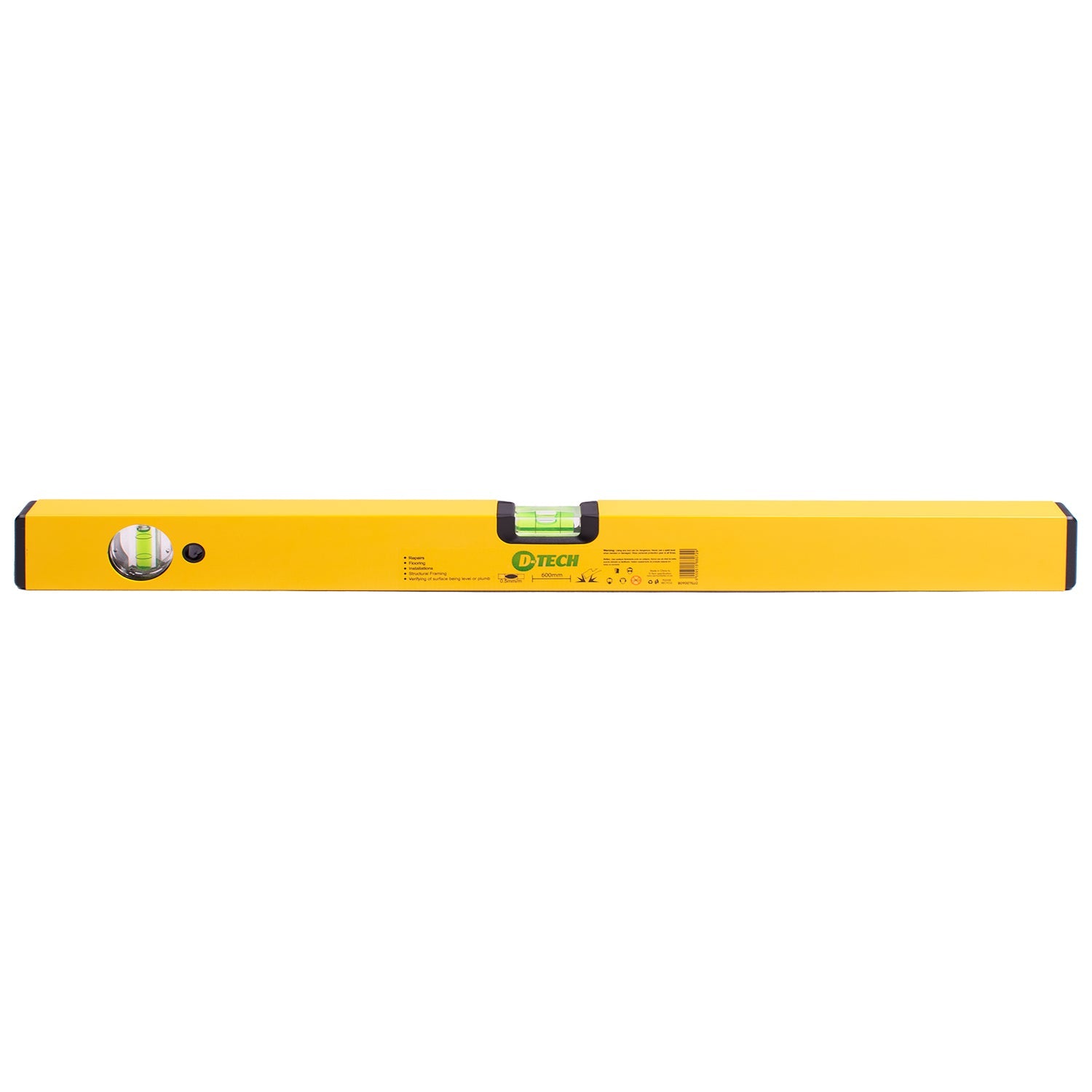 SPIRIT LEVEL BOX 600MM X 1.4MM 2 X VIAL 0.5MM ACCUR. ALUM.