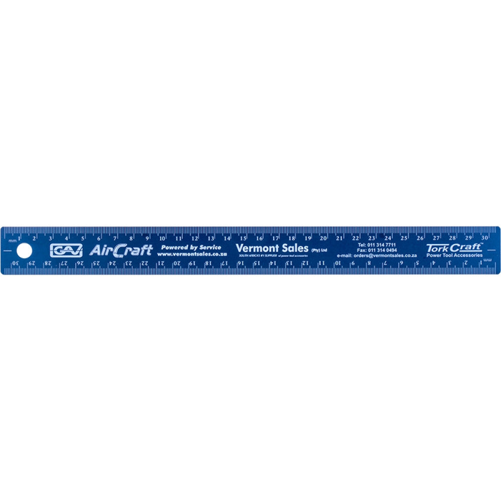 300MM CORK BACKED STAINLESS STEEL RULER BLUE