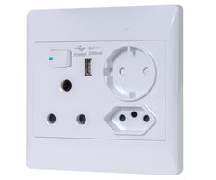 4x4 multi mains 16a wall socket shuko, euro & usb white sti-1076