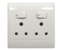 4x4 dual mains 16a wall socket flush mnt white with switch sti-1080