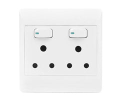 4x4 dual mains 16A wall socket flush mnt white with switch STI-1080