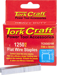 Flat wire staple 16g x 10.6mm x 8mm t50 1250pc c/steel for tcsg0210