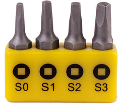 Screwdriver bit set square recess 4pce 25mm sq0.1.2.3