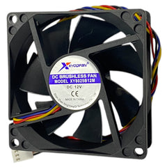 12vdc axial fan 80sqx25mm bal 60cfm 4-wire xy8025b12m