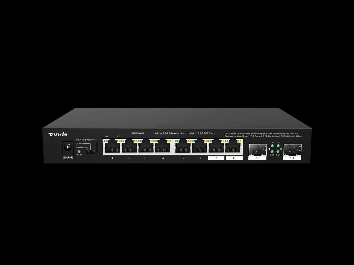 Tenda 8-Port 2.5G Ethernet Switch with 2x 2.5G SFP slots | TEM2010F