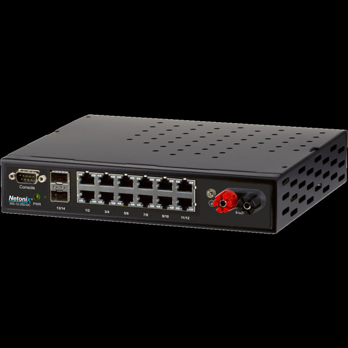 Netonix 12-Port Managed PoE Switch 24V-48V DC PoE + 2SFP Uplink Ports 250W | NTX-WS-12250-DC