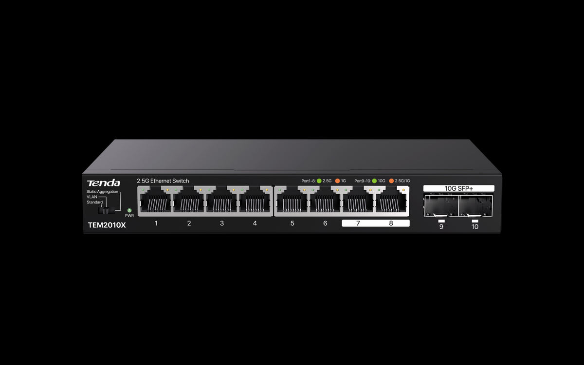 Tenda 8-Port 2.5G Ethernet Switch with 2x 10G SFP slots | TEM2010X
