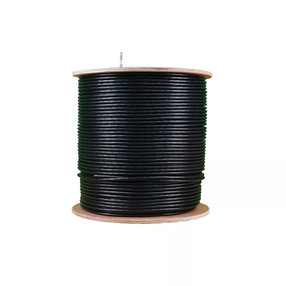 Essential CAT6 UV Outdoor Ethernet Cable 500m Black Solid Copper SF/TP Roll | CAT6U-500-SC-GEN