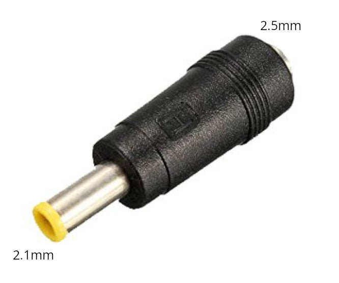 Adapter dc power 2.1 plug to 2.5mm socket yellow ring 180754-yl