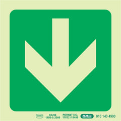 PHOTOLUMINESCENT 190MM SAFETY SIGN -E23-ARROW DOWN