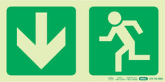 PHOTOLUMINESCENT 190MM SAFETY SIGN -E3-ARROW DOWN+RUNNING MAN
