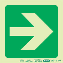 PHOTOLUMINESCENT 190MM SAFETY SIGN -E21-ARROW RIGHT