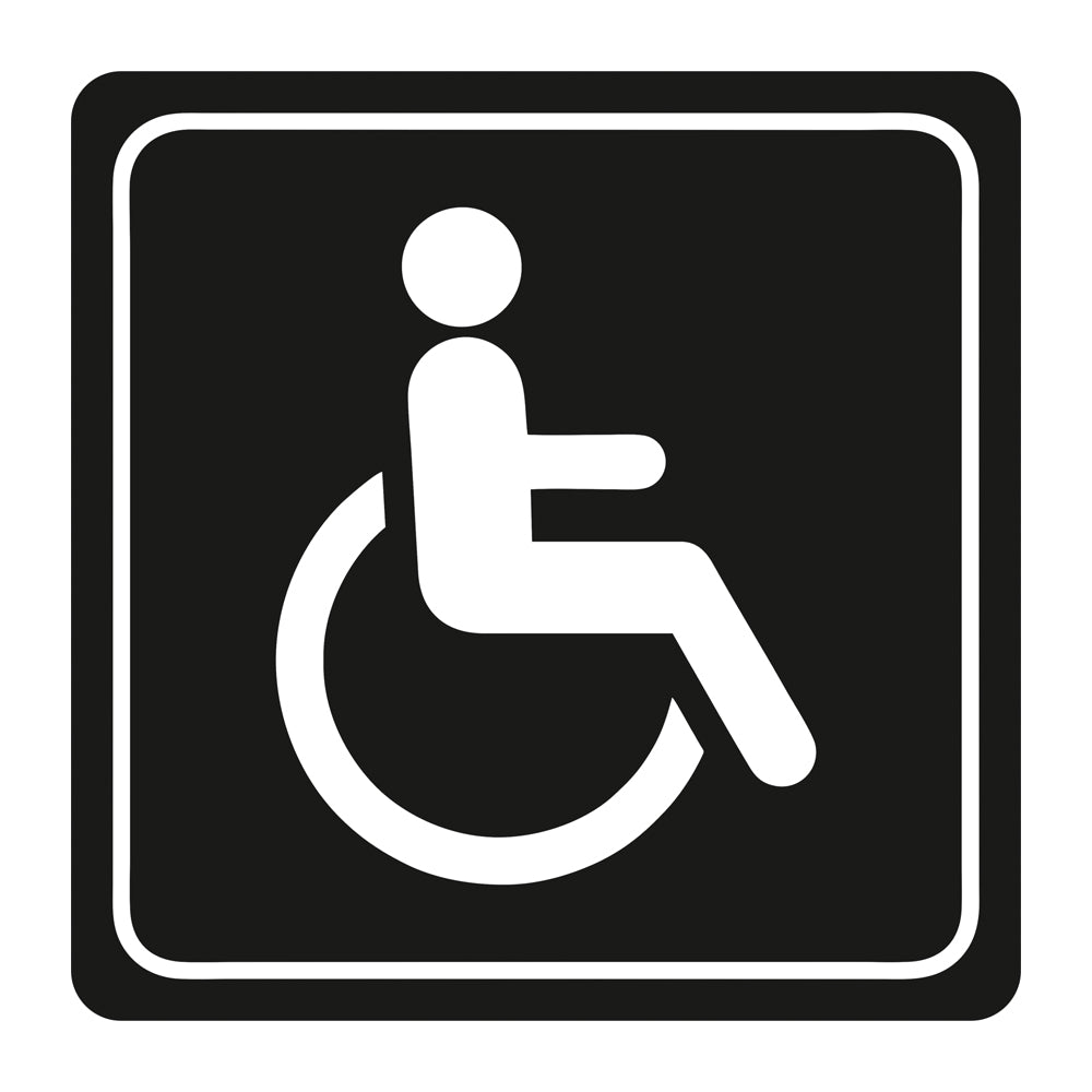 SIGN SYMBOLIC 150*150mm WHITE PRINTED DISABLED TOILET SIGN ON BLACK ACP - Price Concious Spot >>>  PC SPOT