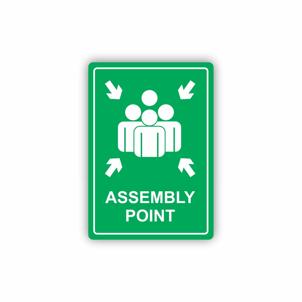 SIGN SYMBOLIC 297*210MM ASSEMBLY POINT GREEN ON WHITE ACP - Price Concious Spot >>>  PC SPOT