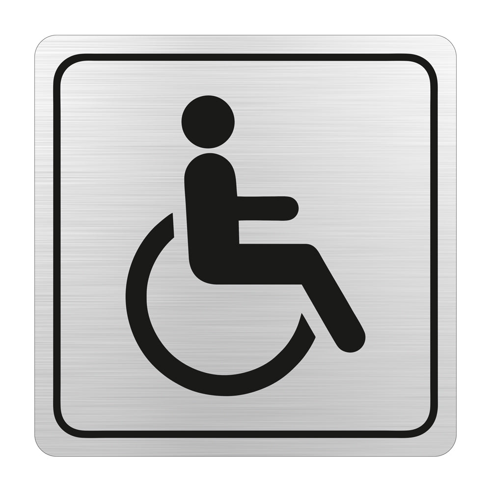 SIGN SYMBOLIC 150*150mm BLACK PRINTED DISABLED TOILET SIGN ON BRUSHED ALUMINUM ACP - Price Concious Spot >>>  PC SPOT