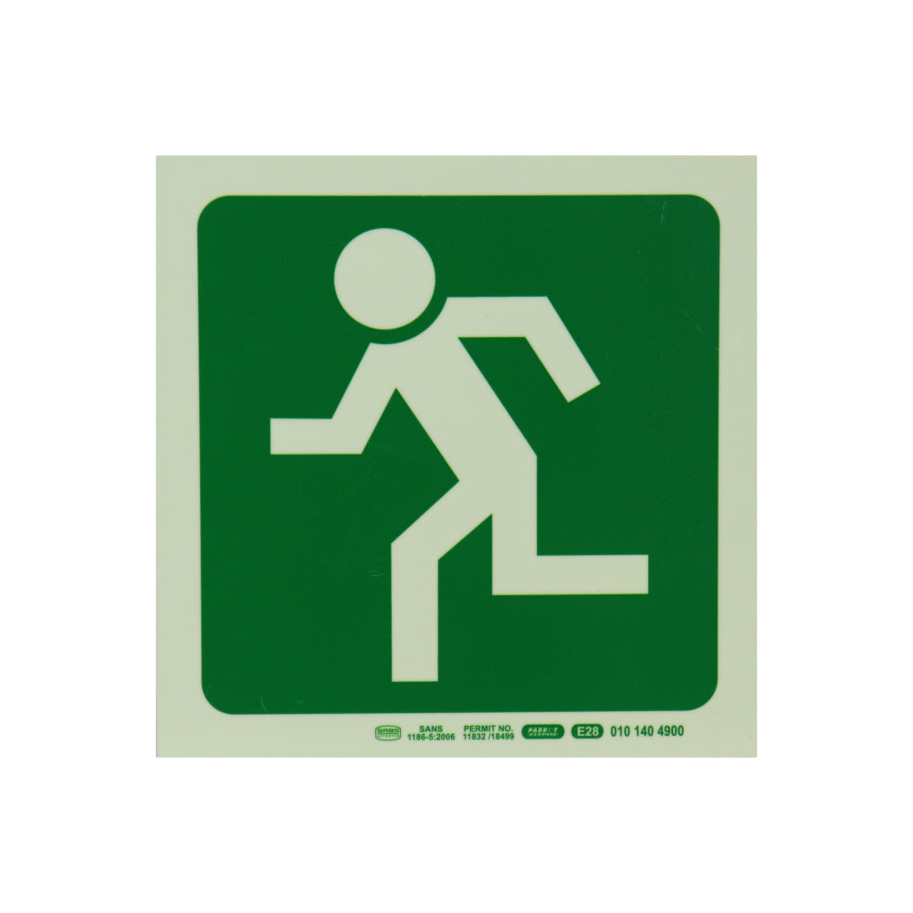 PHOTOLUMINESCENT 190MM SAFETY SIGN -E28-RUNNING MAN FACING LEFT