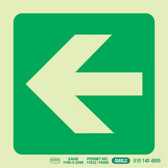 PHOTOLUMINESCENT 190MM SAFETY SIGN -E22-ARROW LEFT