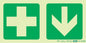 PHOTOLUMINESCENT 190MM SAFETY SIGN -E7A-GREEN CROSS+ARROW DOWN