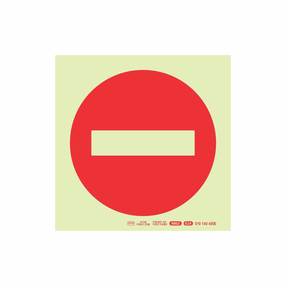 PHOTOLUMINESCENT 190MM SAFETY SIGN -NO ENTRY SYMBOL