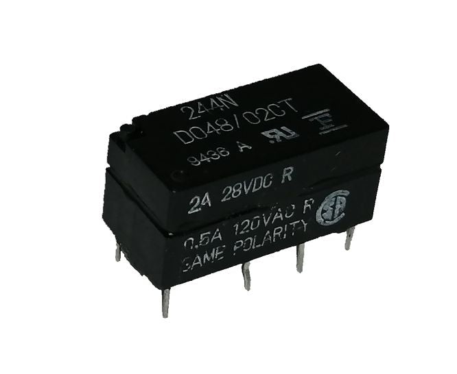 Relay pcb mount dpdt 2a 28vdc rect 8-pin 244nd048/02ct-2