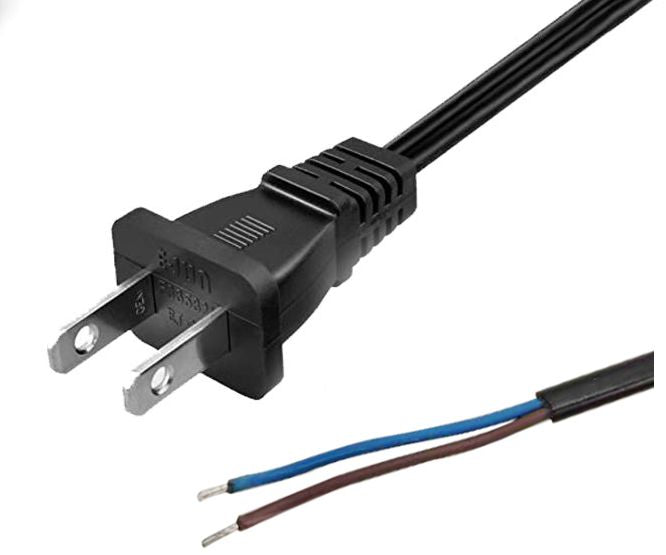 2pin flat mains plug to open end lead 0.75 1.5m black 240048