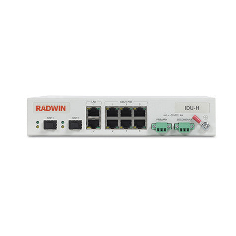 RADWIN IDU-H/HP Aggregation Unit: Indoor PoE for up to 6 Radwin ODUs, supporting AC and DC, no PSU