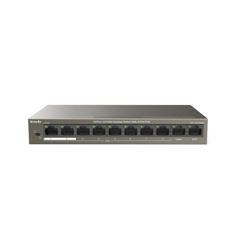 Tenda 10-Port Fast Ethernet Desktop Switch with 8-Port PoE | TEF1110P-8-63W