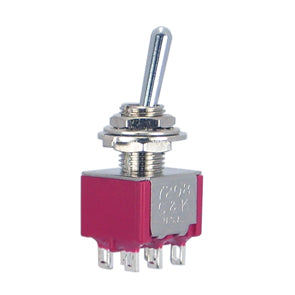 Mini toggle switch dpdt (on)-on, mom sol 7208syzq