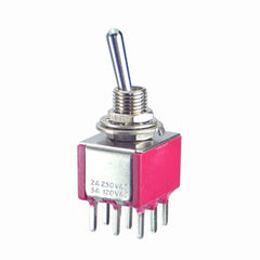 Mini toggle switch tpdt mn on-(on) pcb 7308sycq