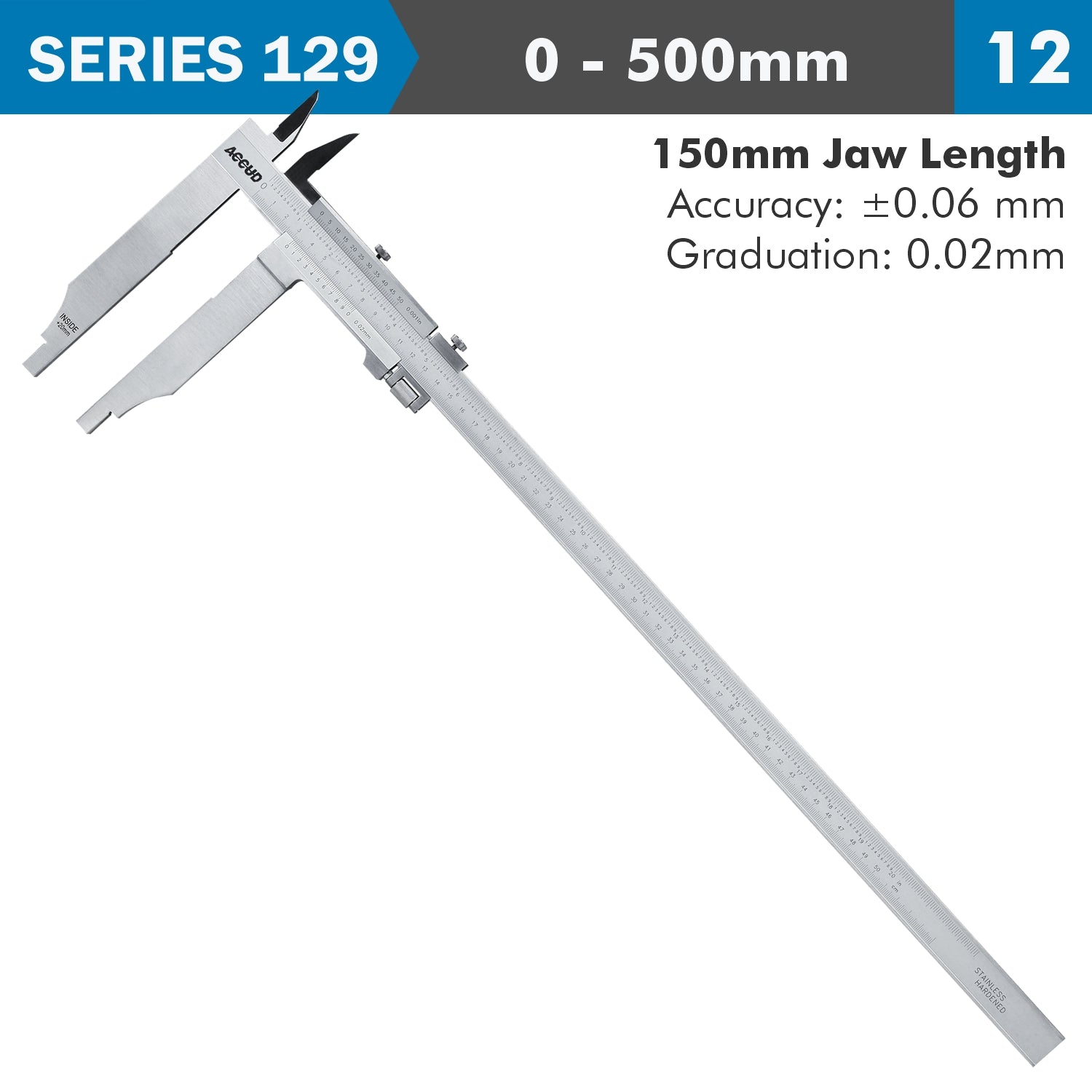 VERNIER CALIPER 500MM 0.06MM ACC. 150MM 0.02MM GRAD S/STEEL