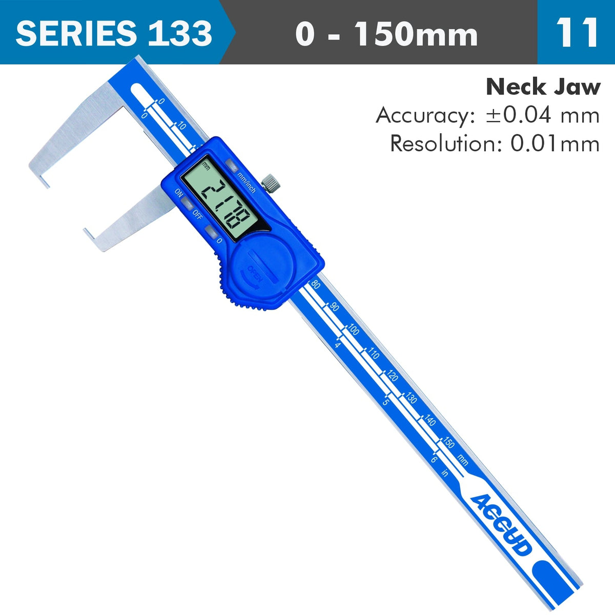 DIG. CALIPER 150MM 0.04MM ACC. OUTSIDE NECK 0.01MM RES. S/STEEL
