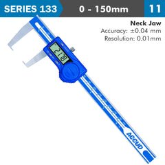 DIG. CALIPER 150MM 0.04MM ACC. OUTSIDE NECK 0.01MM RES. S/STEEL