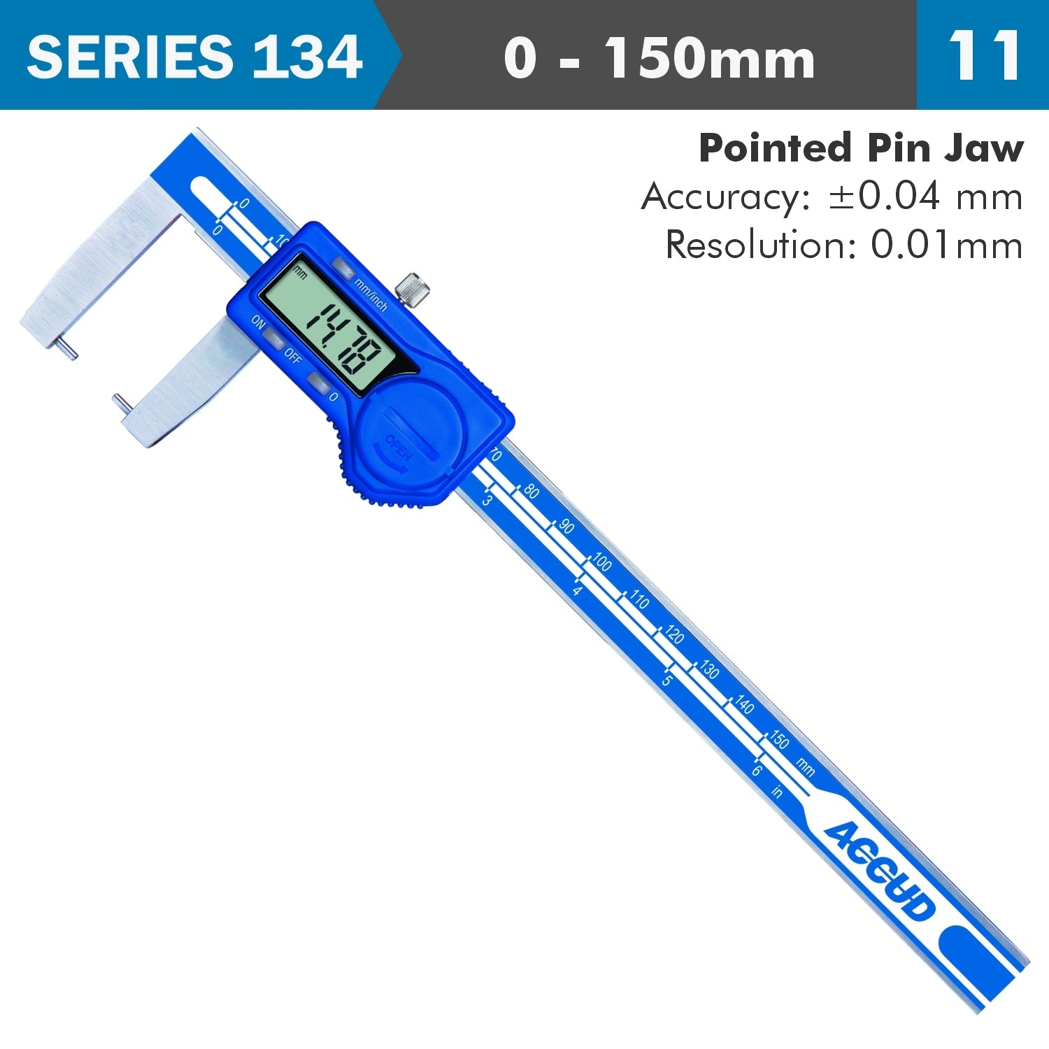 DIG. CALIPER 150MM 0.04MM ACC. OUTSIDE POINT 0.01MM RES. S/STEEL