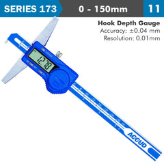 DIG. CALIPER 150MM 0.04MM ACC. HOOK DEPTH 0.01MM RES. S/STEEL