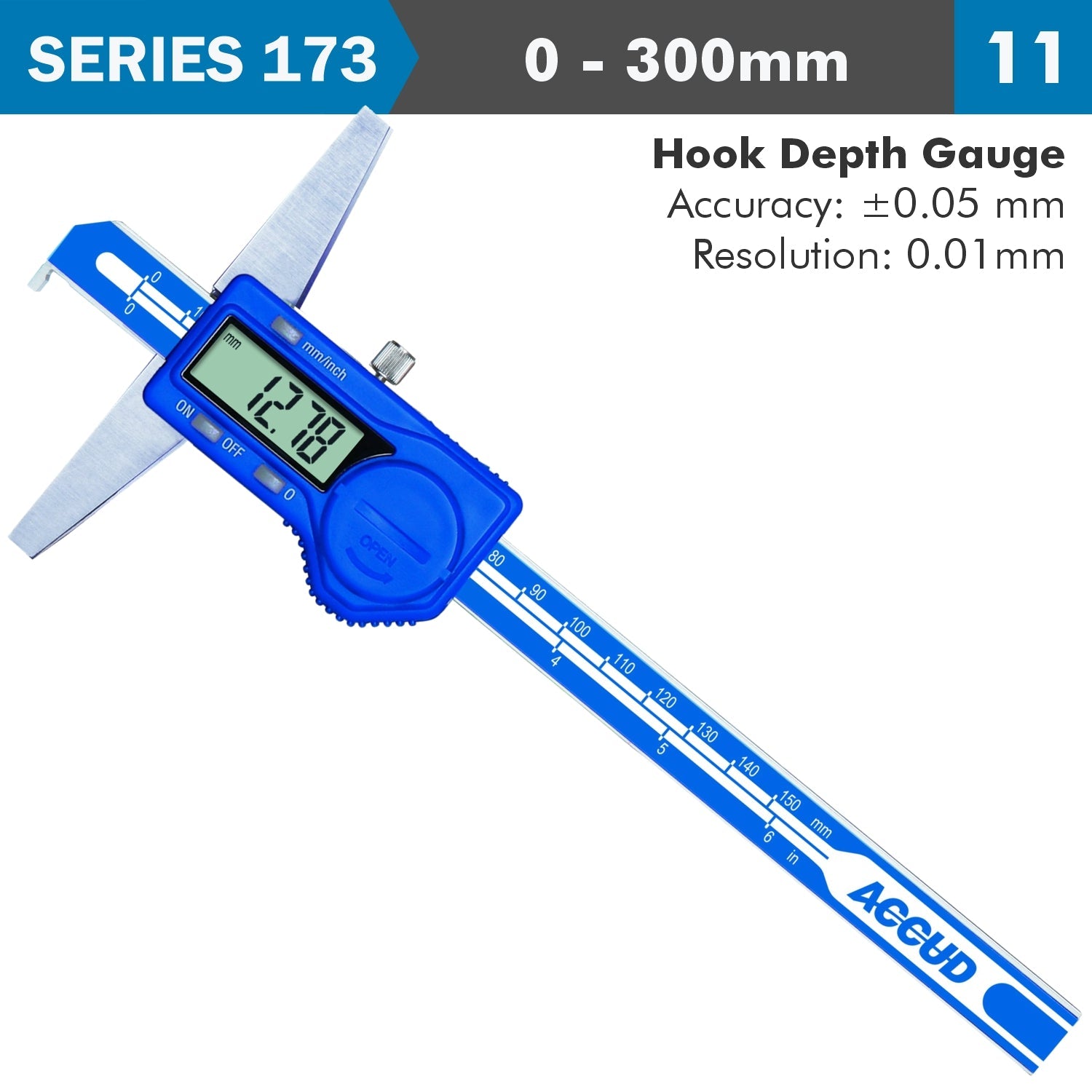 DIG. CALIPER 300MM 0.05MM ACC. HOOK DEPTH 0.01MM RES. S/STEEL