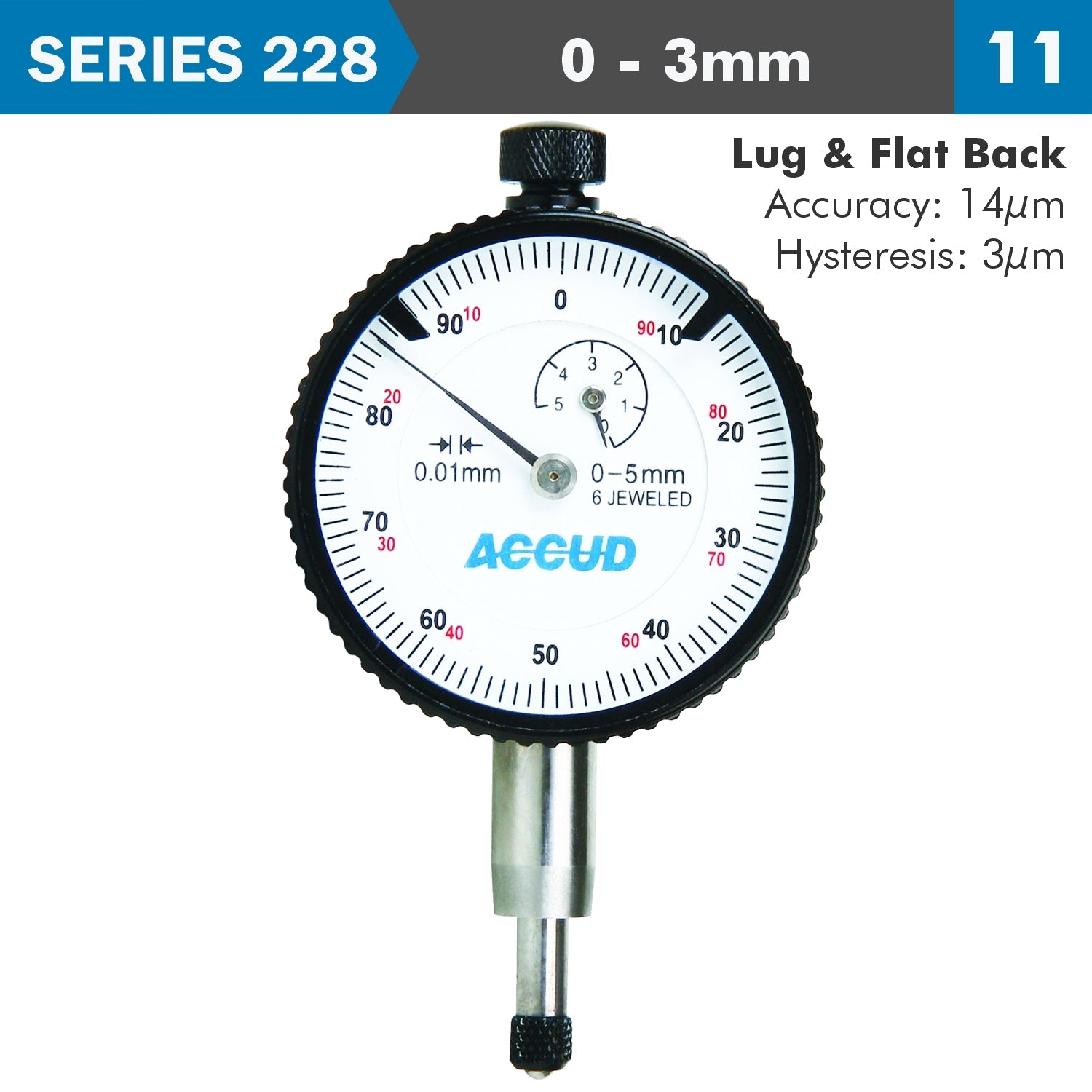DIAL INDICATOR 3MM BEZEL 0.01MM GRAD. LUG&FLAT BACK