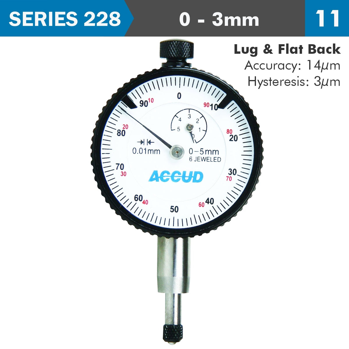 DIAL INDICATOR 3MM BEZEL 0.01MM GRAD. LUG&FLAT BACK