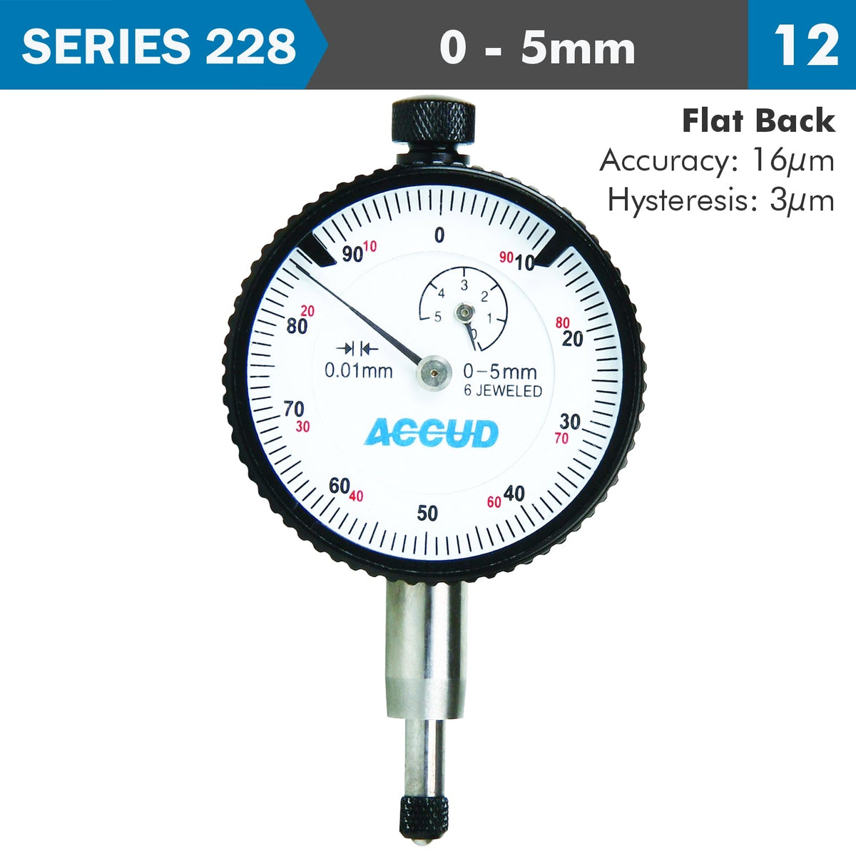 SHOCKPROOF DIAL INDICATOR FLAT BACK 5MM