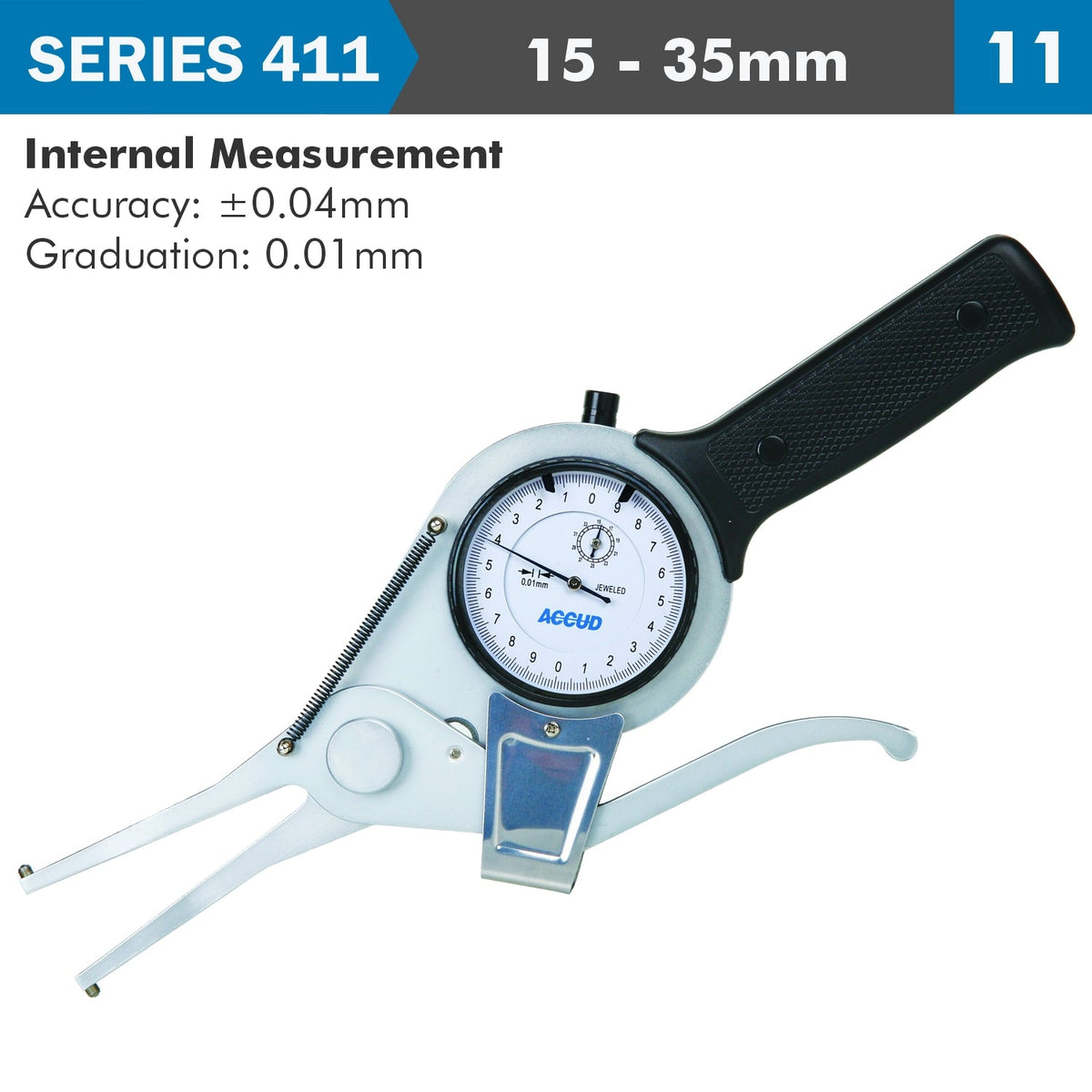 INT. DIAL CALIPER GAUGE 15-35MM 0.04MM ACC. 0.01MM GRAD. JAW LENGTH 50