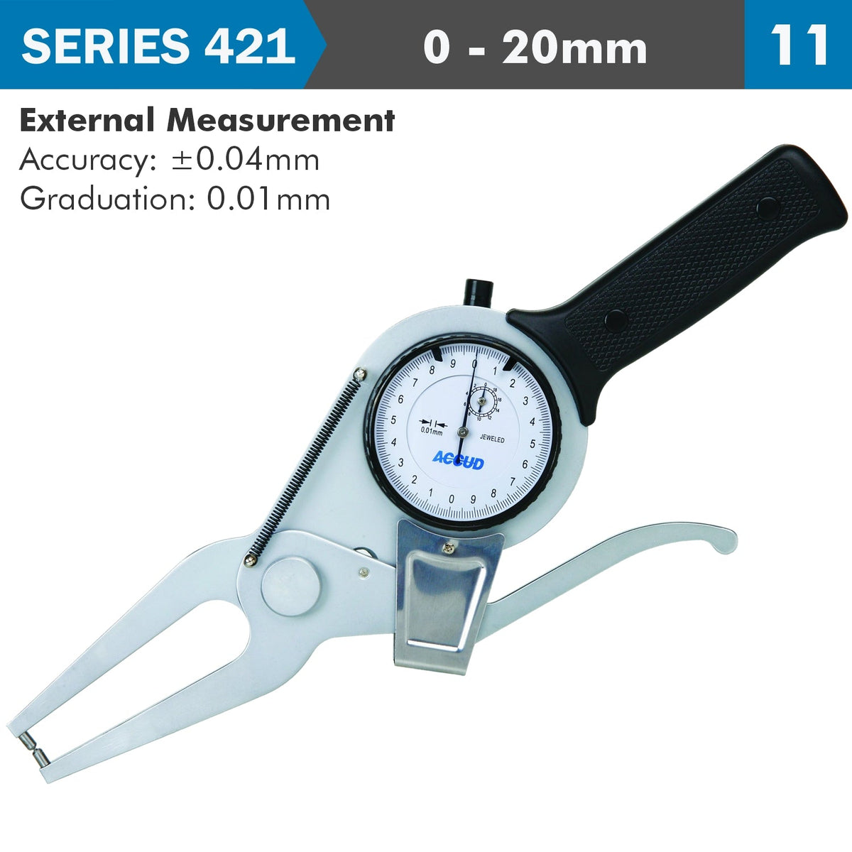 EXT. DIAL CALIPER GAUGE 20MM 0.04MM ACC. 0.01MM GRAD. JAW LENGTH 60MM